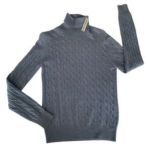 NWT Madison Studio Cable Knit Turtleneck Sweater 100% Cashmere  Blue Women's S